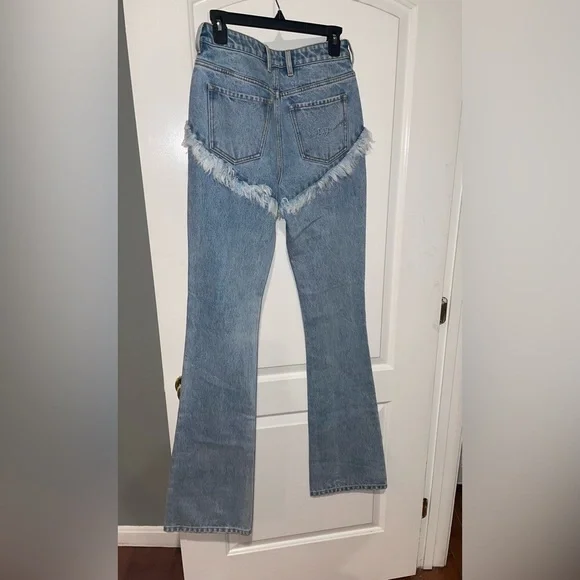 New! SER.O.YA Dahlia Western Frayed Fringe Blue Flare Jeans 🤠💙 size 26 - Picture 8 of 10